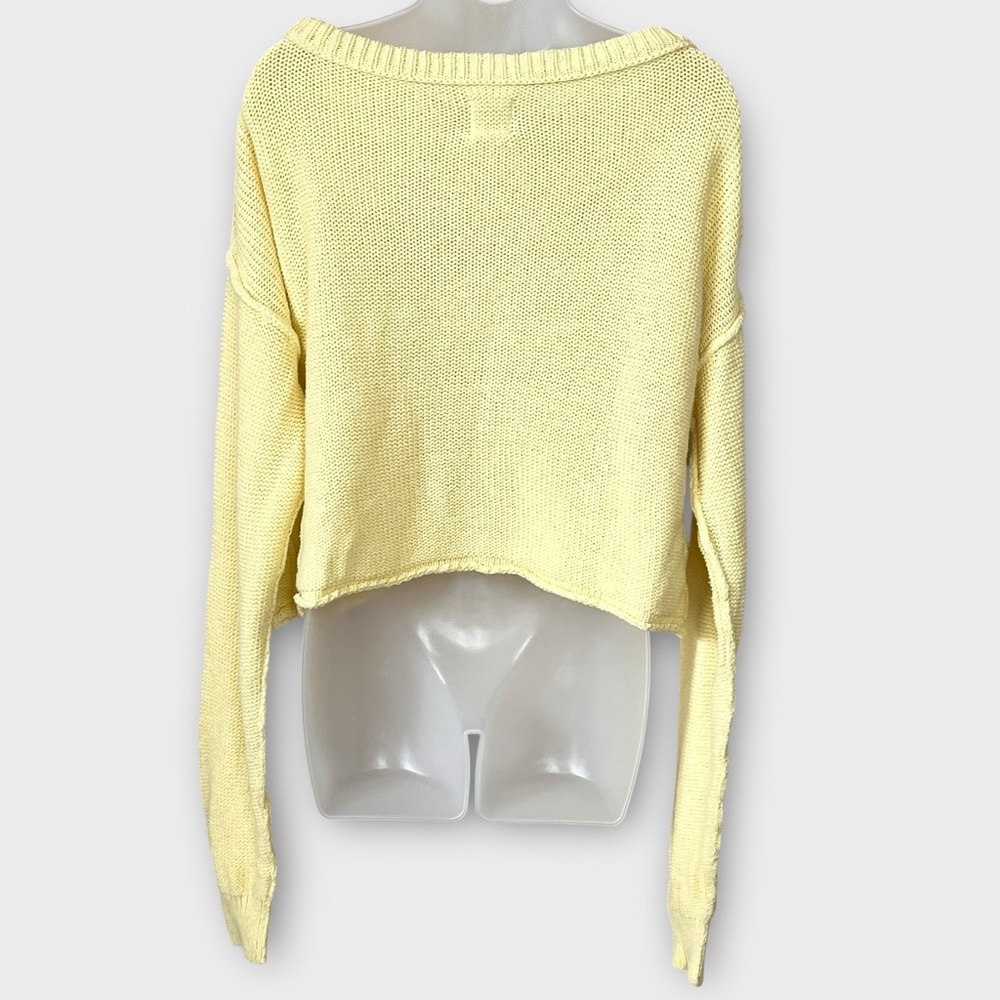 FREE PEOPLE butter yellow boxy oversized beachy sweater size medium slouchy knit - Picture 8 of 8